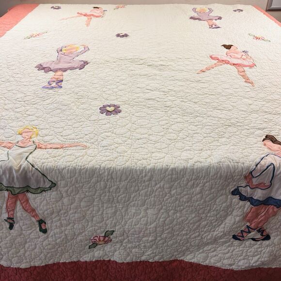 Vtg Twin Size Quilt Coverlet Ballet Dancer Applique Bedspread Whimsical Cottage - Picture 1 of 16